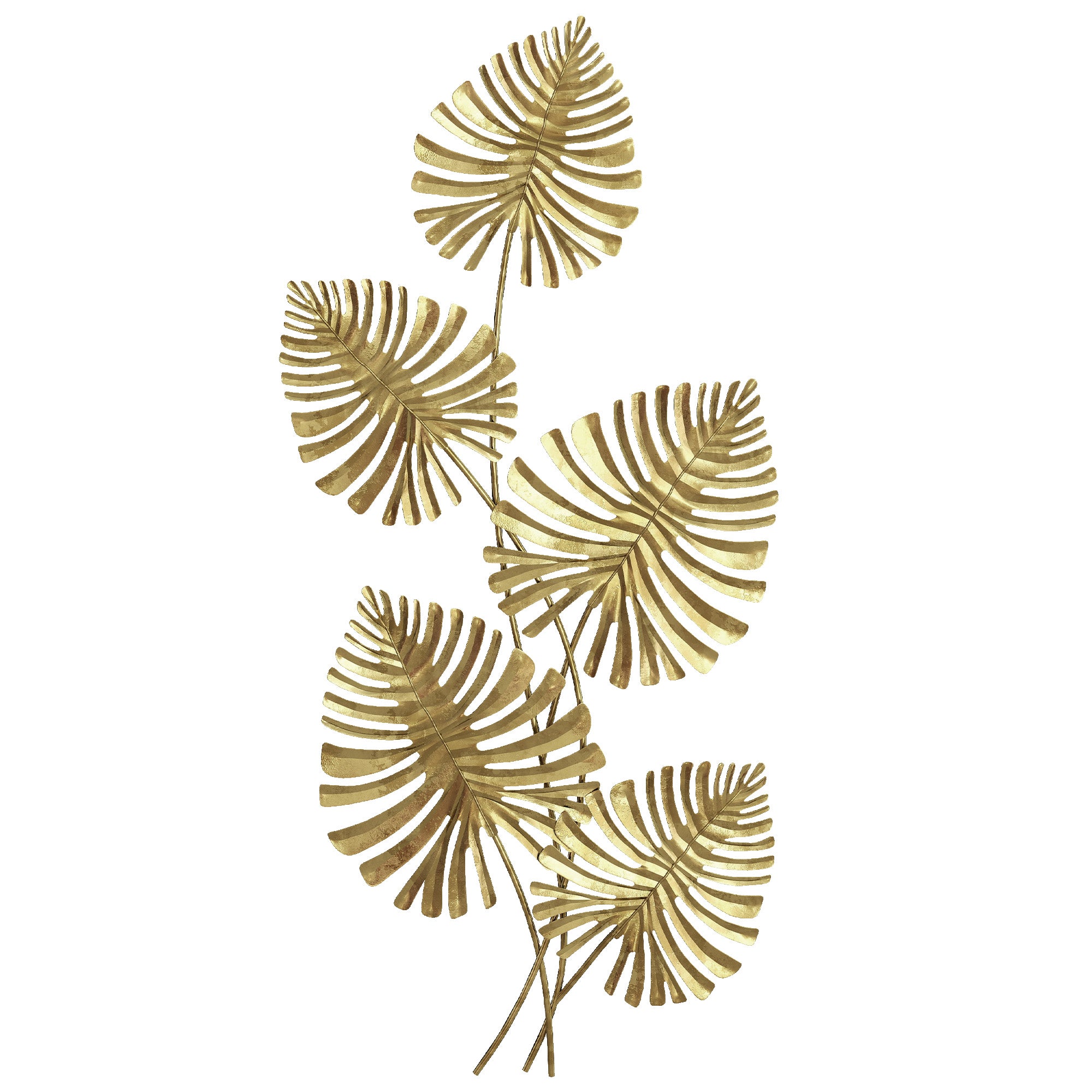5-Leaf Monstera Wall Art in Gold Metal with Mounting Hardware Included, 83 x 2.5 x 39 cm