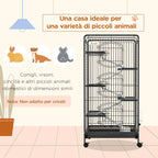 Small Animal Cage with Wheels, 5 Ramps and 5 Platforms, Bowl and Bottle, 61.5x44x131 cm, Black