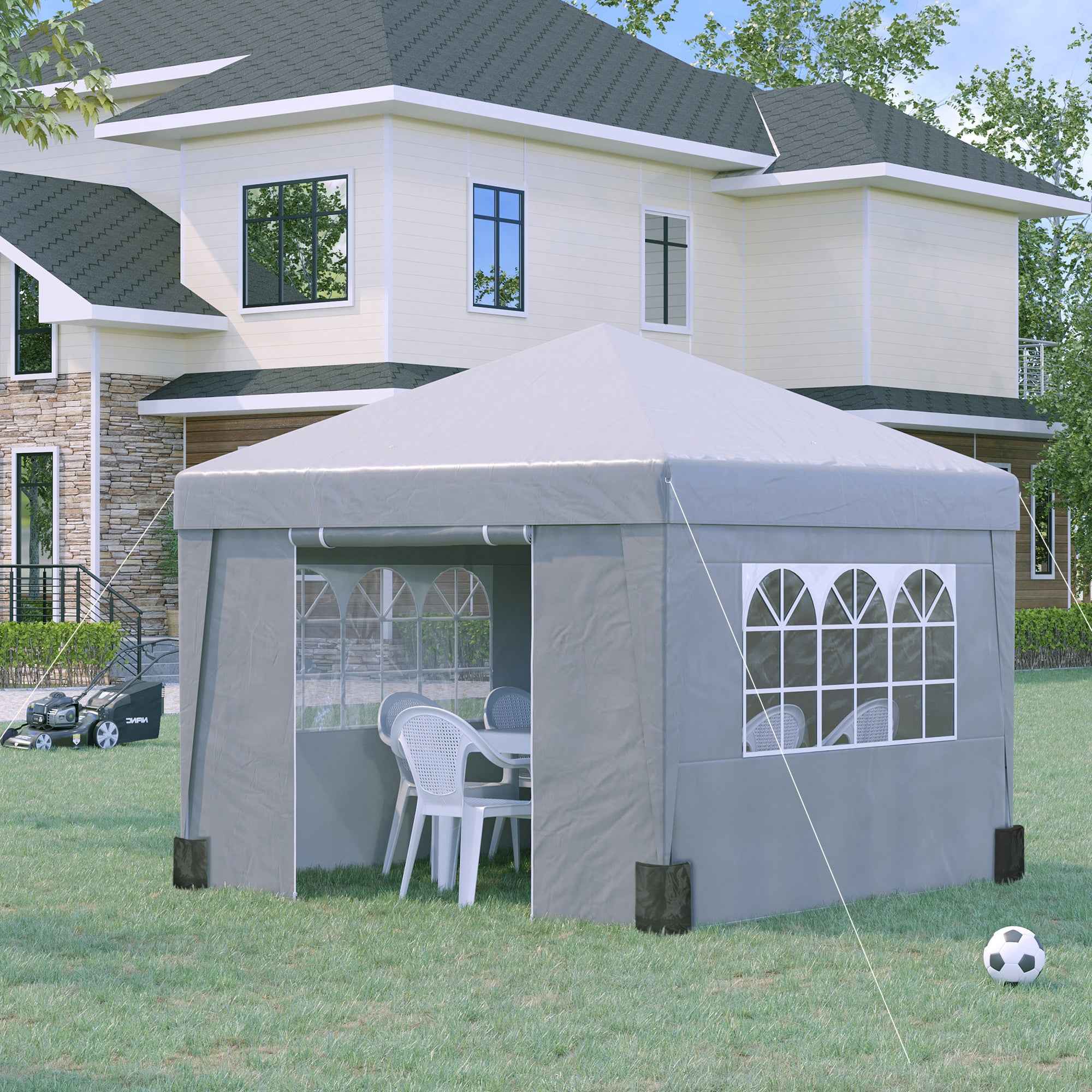 Outsunny 3x3 m Folding Gazebo with Adjustable Height and Windows, in Steel and Oxford Fabric, Light Grey