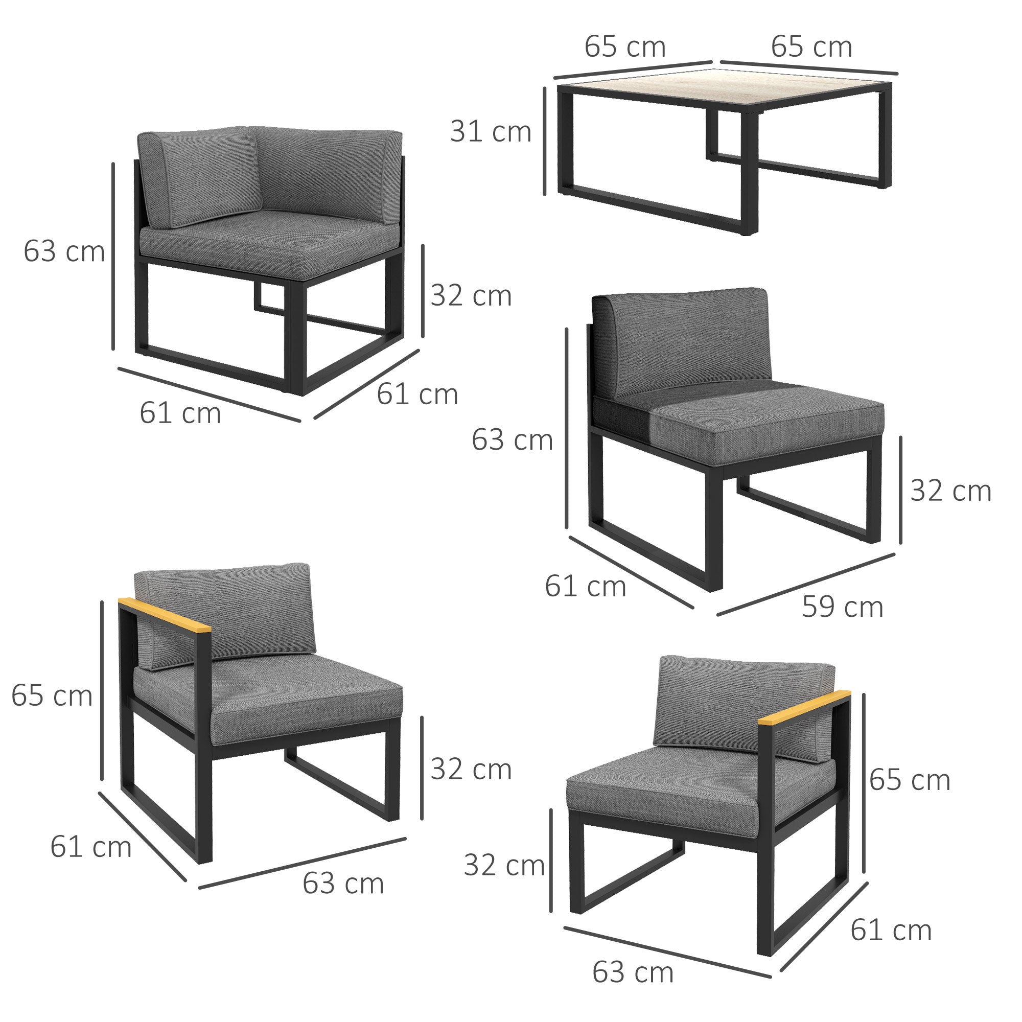 Outsunny garden living room with sofa and aluminum table with padded cushions, gray - Borgè