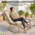 Outsunny Outdoor Rocking Chair, Seat 63 cm, Cushion Included, Khaki Color.
