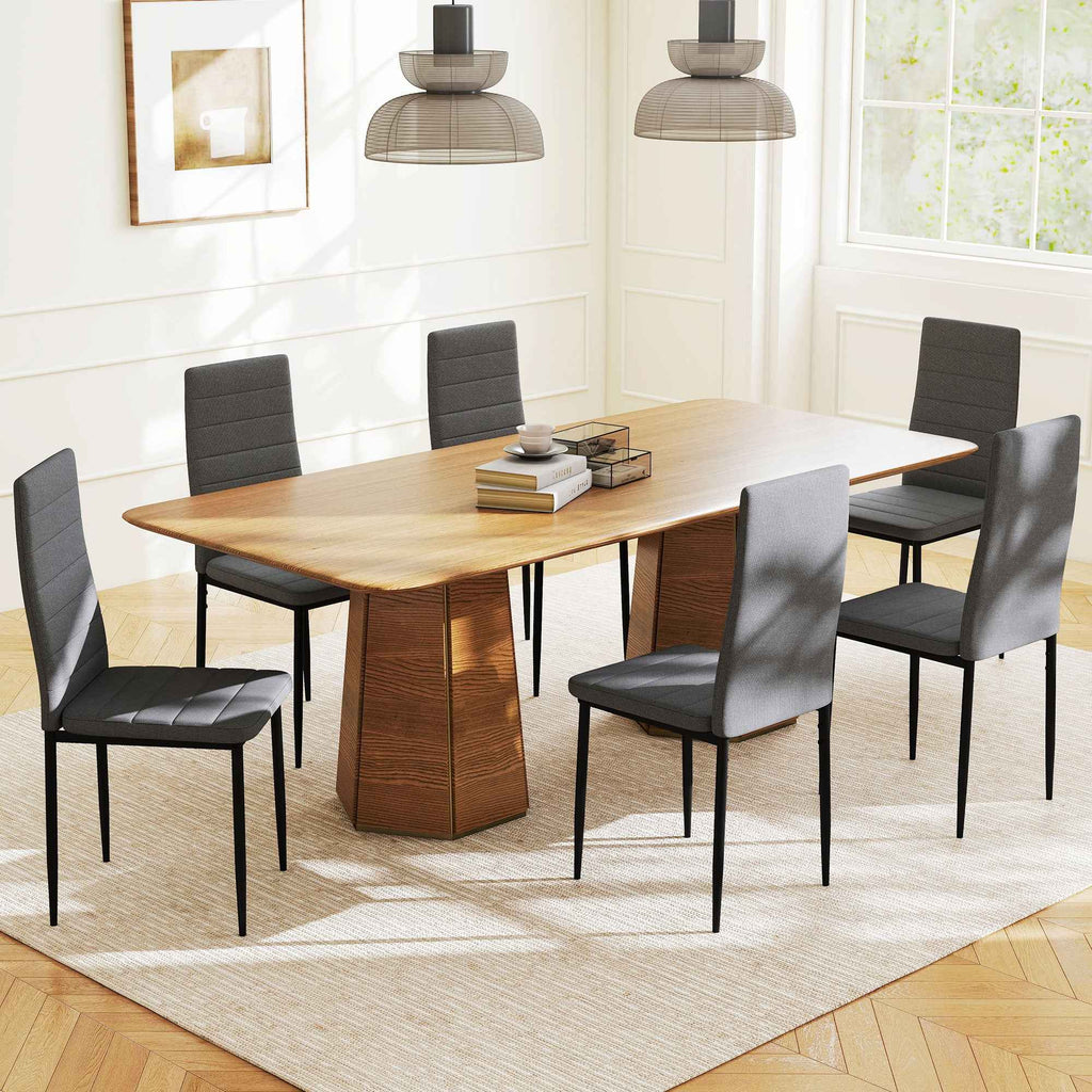 HOMCOM Set of 6 Upholstered Chairs for Living Room or Dining Room, Modern Kitchen Chairs, in Steel and Grey Fabric