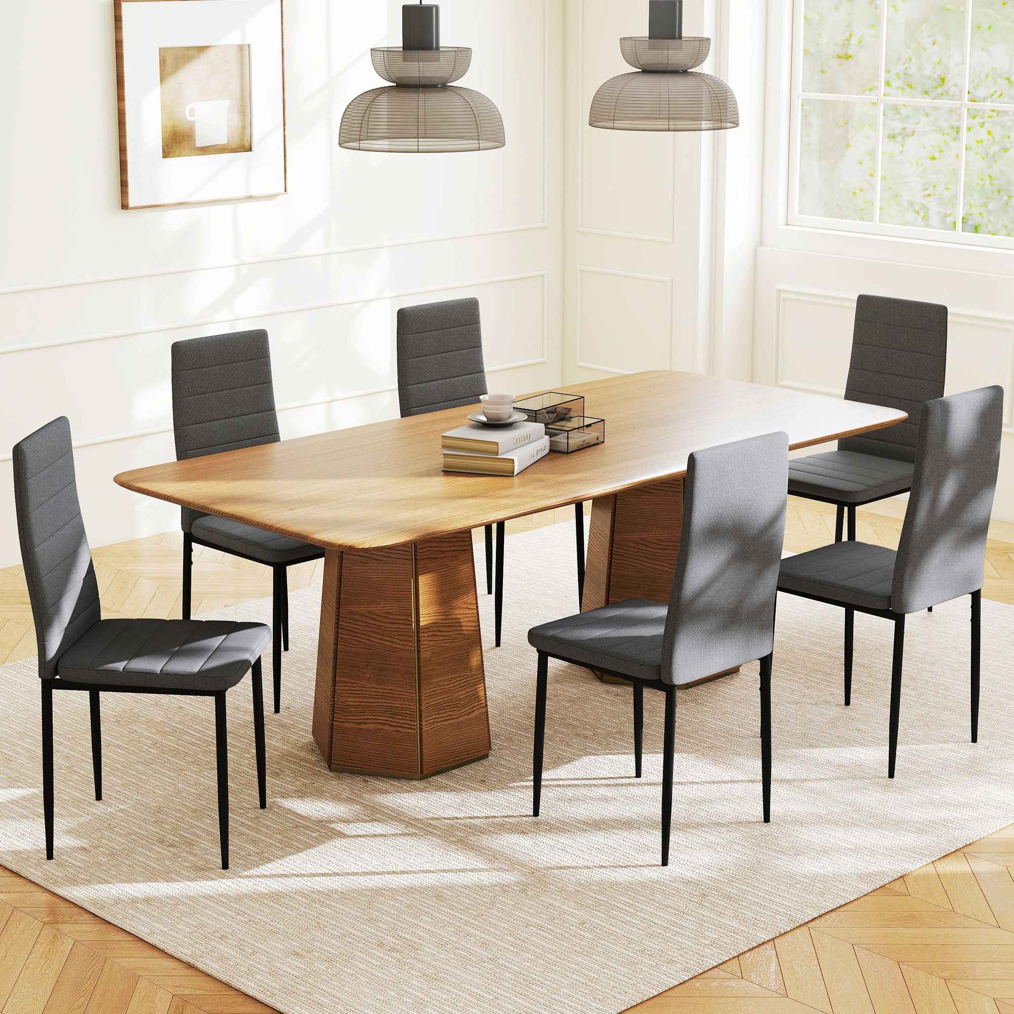 HOMCOM Set of 6 Upholstered Chairs for Living Room or Dining Room, Modern Kitchen Chairs, in Steel and Grey Fabric