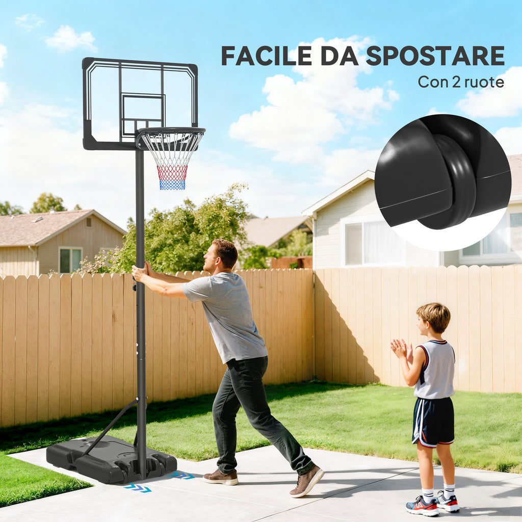 SPORTNOW 6-Height Adjustable Basketball Hoop with Fillable Base and Wheels, Made of PE, Steel and Polyester, Black