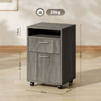 4-Wheel File Cabinet with Open Shelf and Drawers, Wood and Metal, 40x35x60 cm, Grey