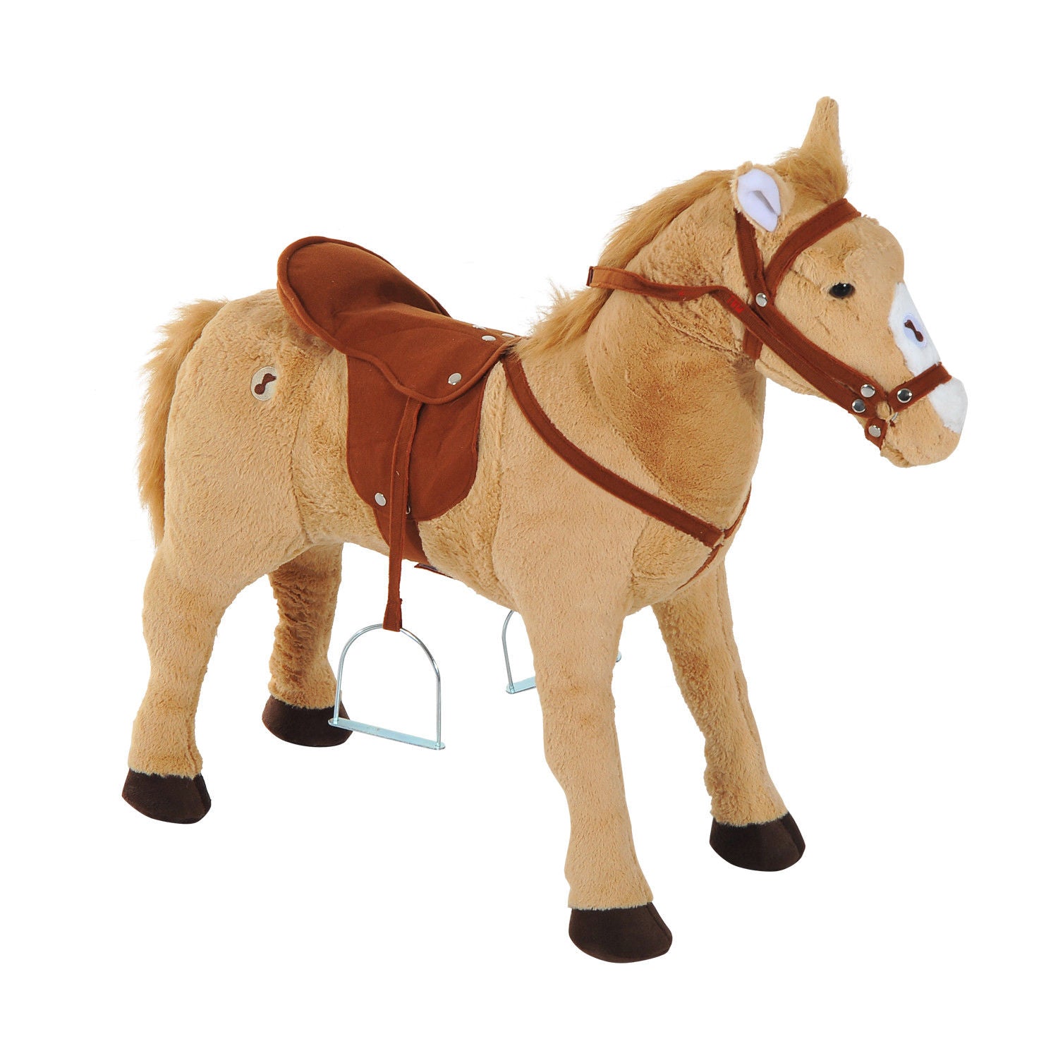 Toy Horse with Realistic Sounds, Saddle, Bridle and Footrest, 85x28x60 cm, Beige