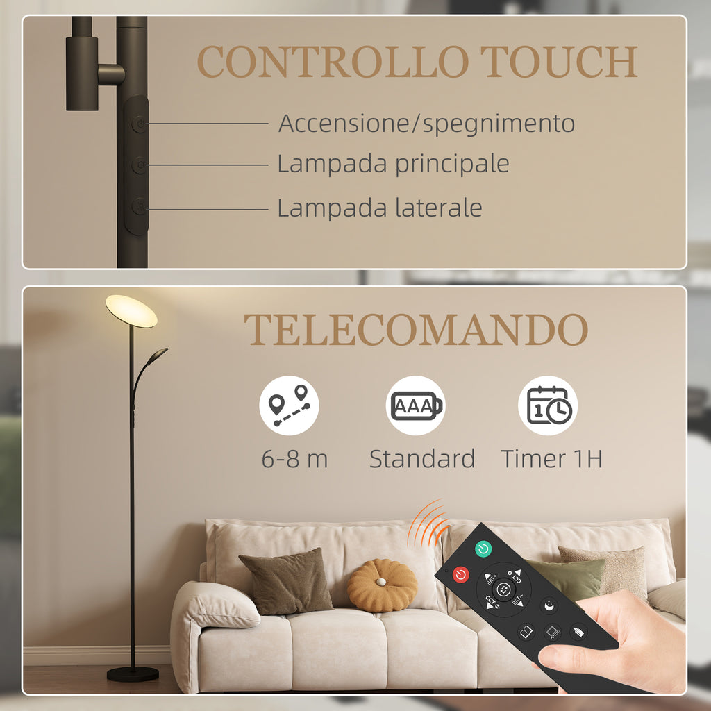 Floor Lamp with 2 Light Points Adjustable to 4 Levels, Temperature 2700K-6500K and Remote Control, Black
