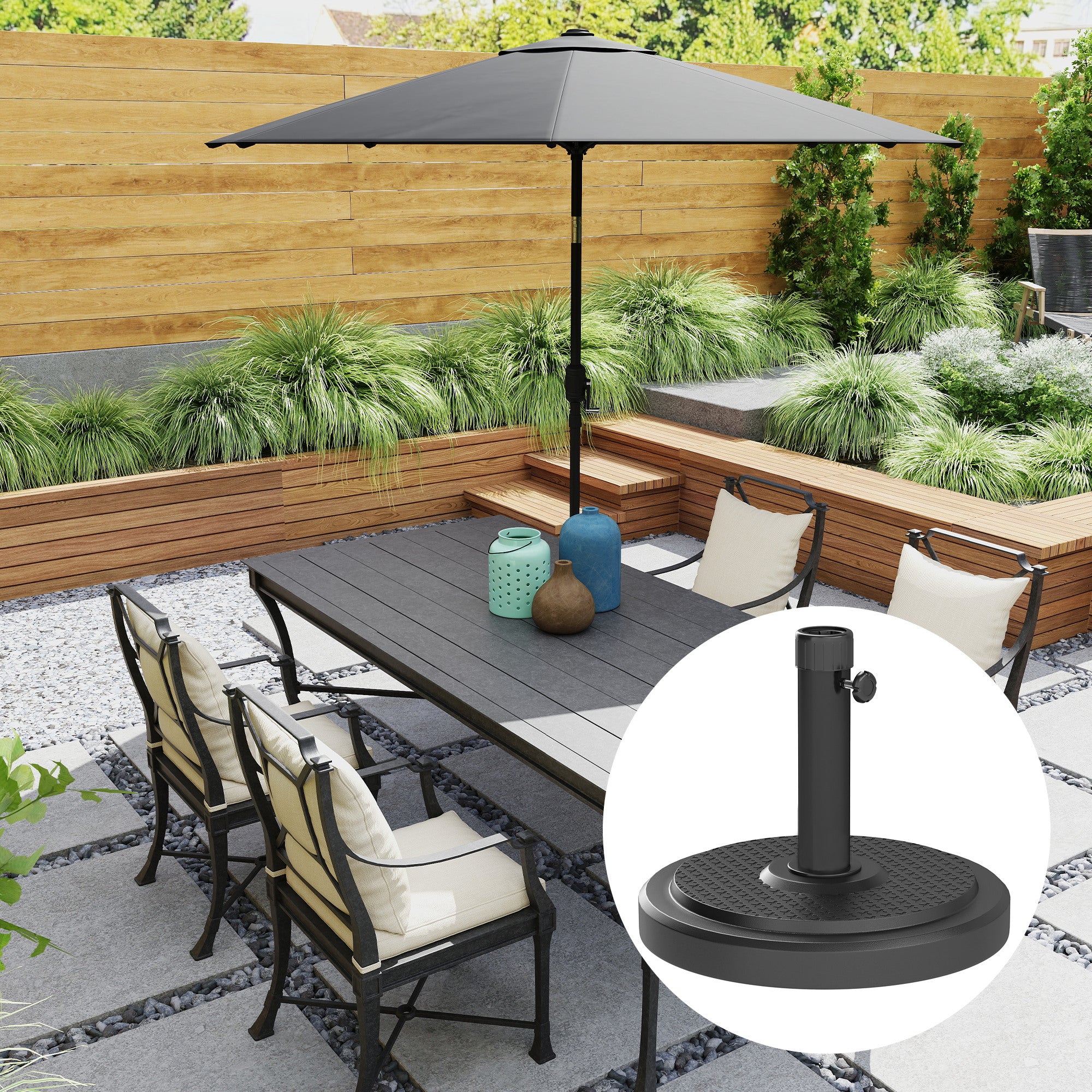 22 kg Round Umbrella Base for Umbrellas Max. 2.8 m and 38 mm or 48 mm Poles, Black