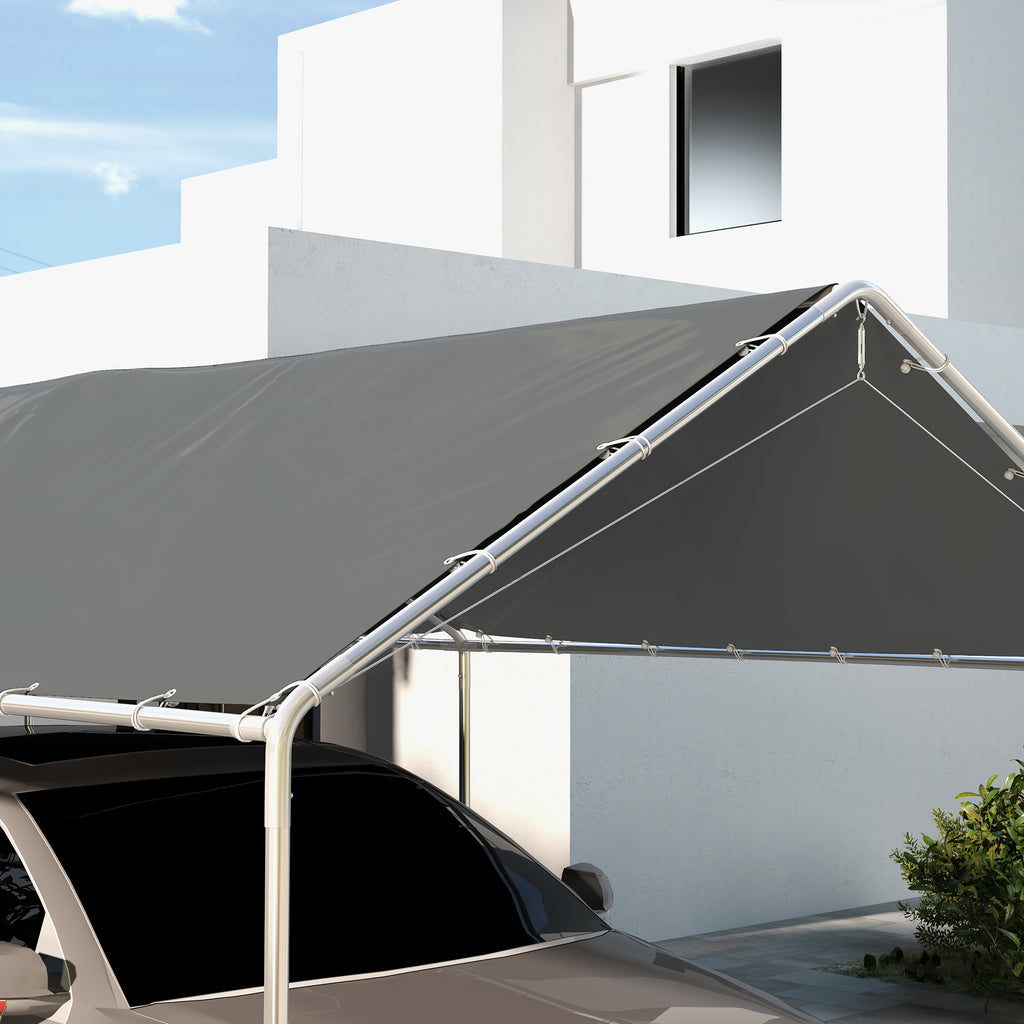 Outsunny 6x3m Dark Grey Anti-UV PE Carport Replacement Cover with Bungee Cords