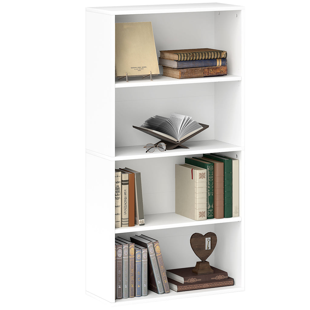 4-Shelf Bookcase Cabinet with 2 Flexible Shelves, in Wood, 60x24x115.5 cm, White