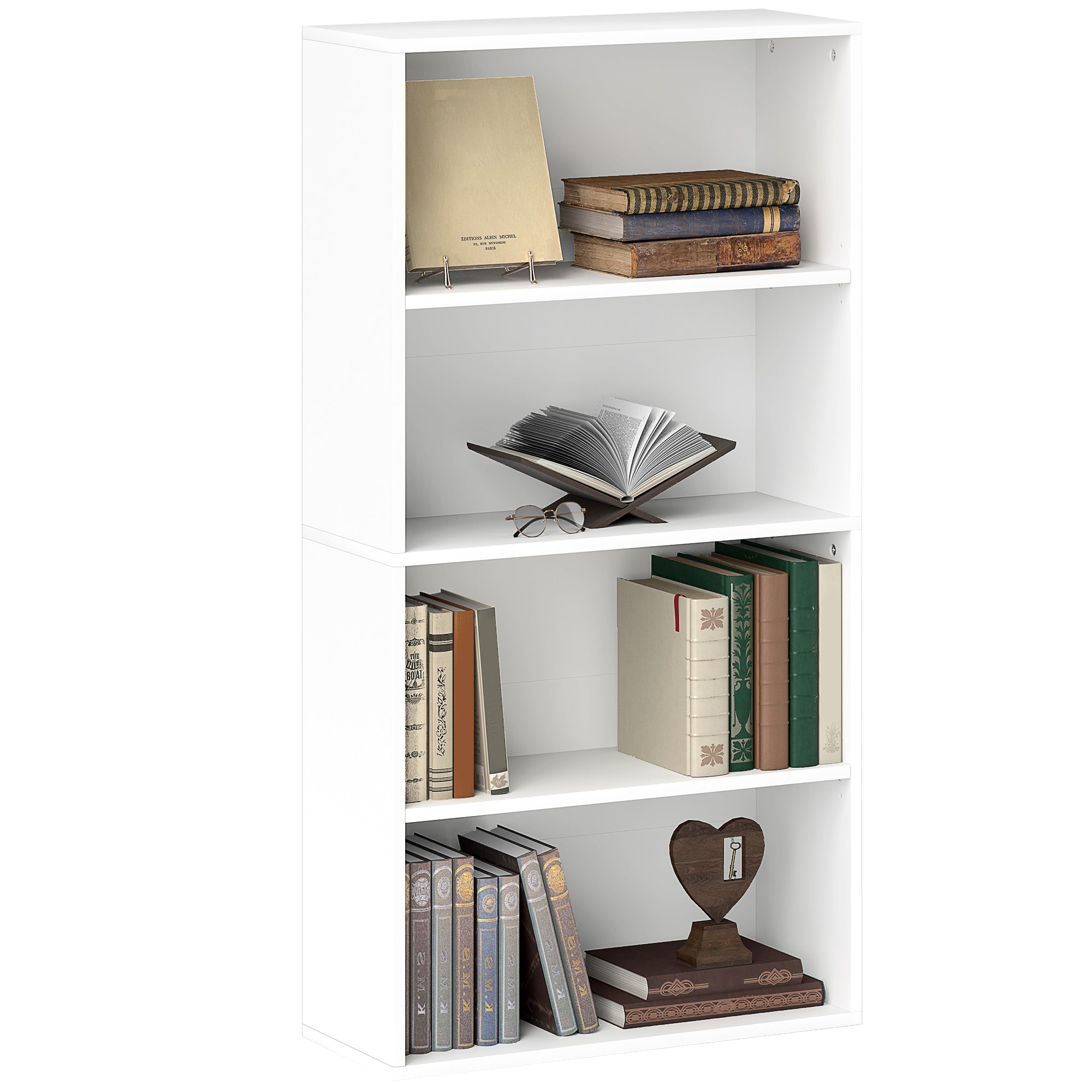 4-Shelf Bookcase Cabinet with 2 Flexible Shelves, in Wood, 60x24x115.5 cm, White
