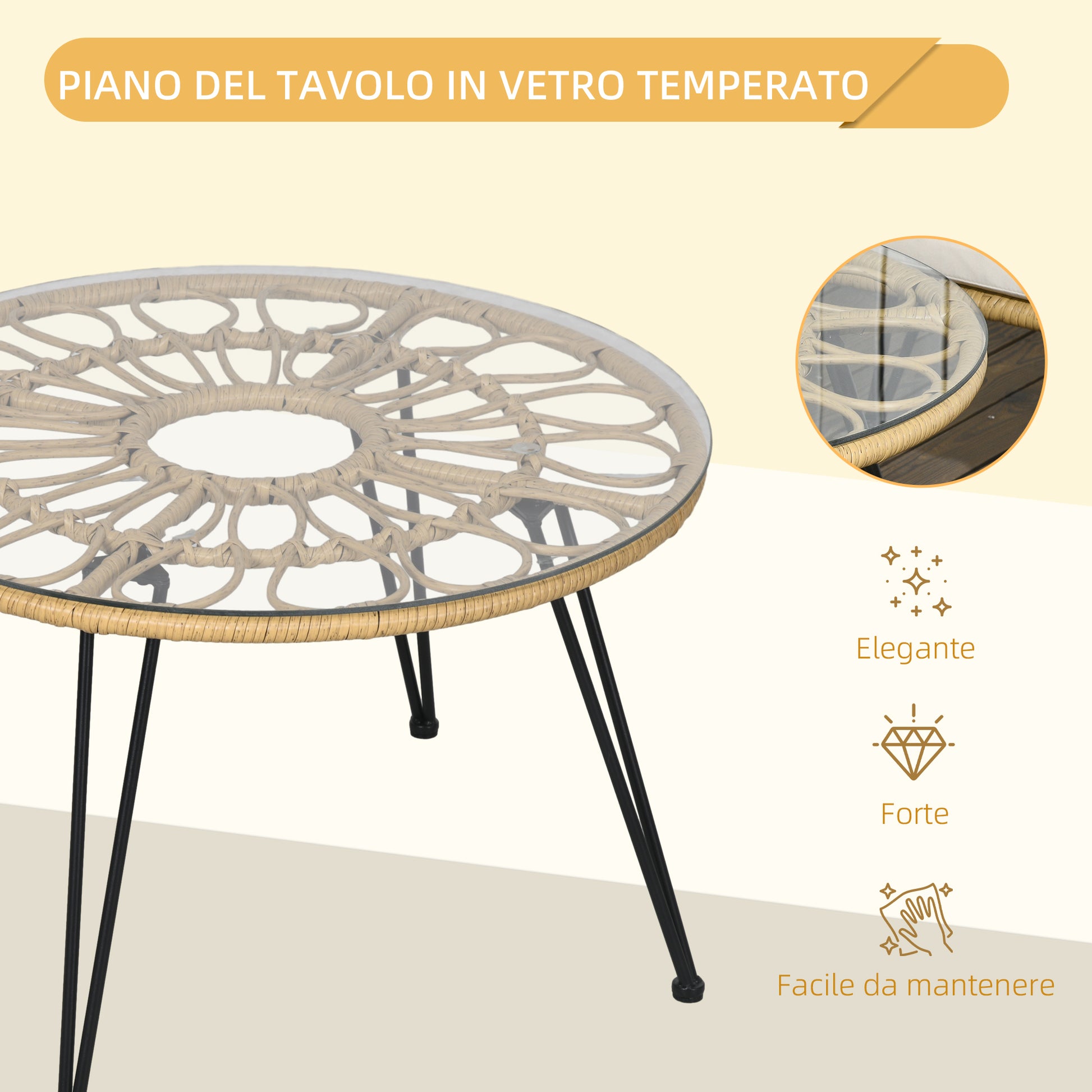 Outsunny 5-piece garden set in rattan with round table Ø82x50 cm and 4 chairs 72x72x75 cm with cushions - Borgè