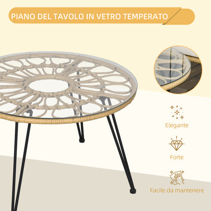 Outsunny 5-piece garden set in rattan with round table Ø82x50 cm and 4 chairs 72x72x75 cm with cushions - Borgè