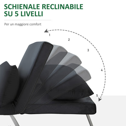 Modern 2-in-1 Armchair Bed with 5-Position Reclining Backrest and Cushion, 65x77x80cm, Black