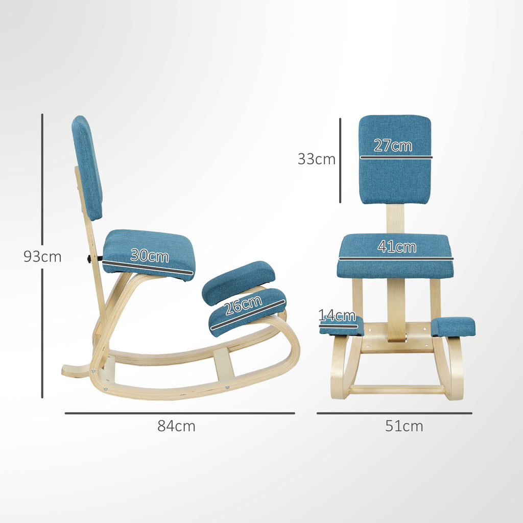 Rocking Kneeling Chair in Linen-Effect Fabric and Birch Wood, 51x84x93 cm, Dark Blue