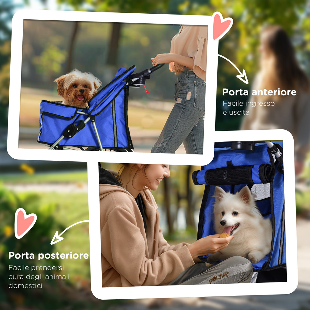 Folding Fabric Dog Stroller with Basket and Cup Holder, 75x45x97 cm, Blue