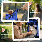 Folding Fabric Dog Stroller with Basket and Cup Holder, 75x45x97 cm, Blue