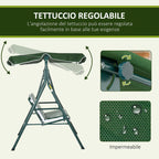 3-Seater Garden Swing in Steel and Teslin with Sunshade Roof, 172x110x153 cm, White and Green