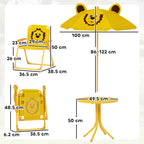 Garden Set for Children 2-5 Years with Round Table, 2 Folding Chairs and a Umbrella, Yellow
