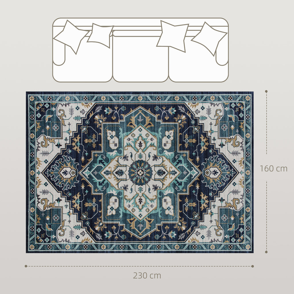 Boho Rug Non-Slip and Washable Short Pile for Living Room and Bedroom, 230x160 cm, Multicolor