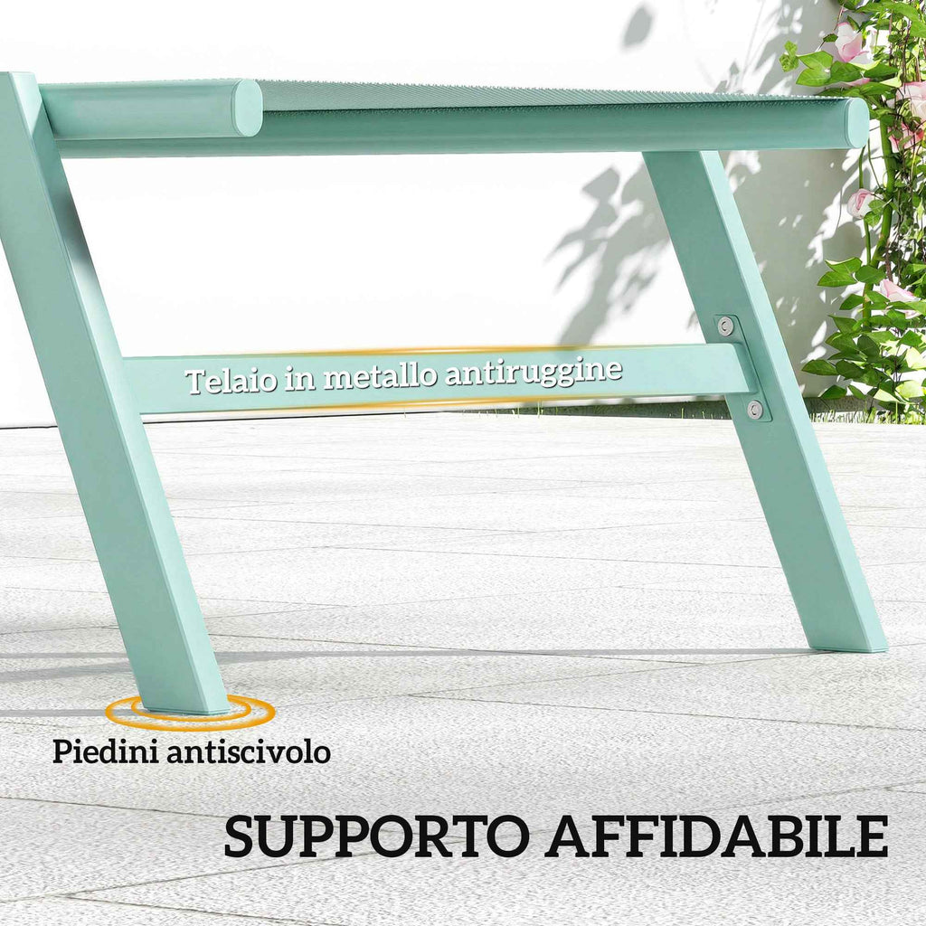 Outsunny Set of 2 Sun Loungers Adjustable in 5 Positions with Side Table and 2 Wheels, in Metal and Polyester, Green