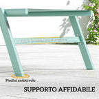 Outsunny Set of 2 Sun Loungers Adjustable in 5 Positions with Side Table and 2 Wheels, in Metal and Polyester, Green