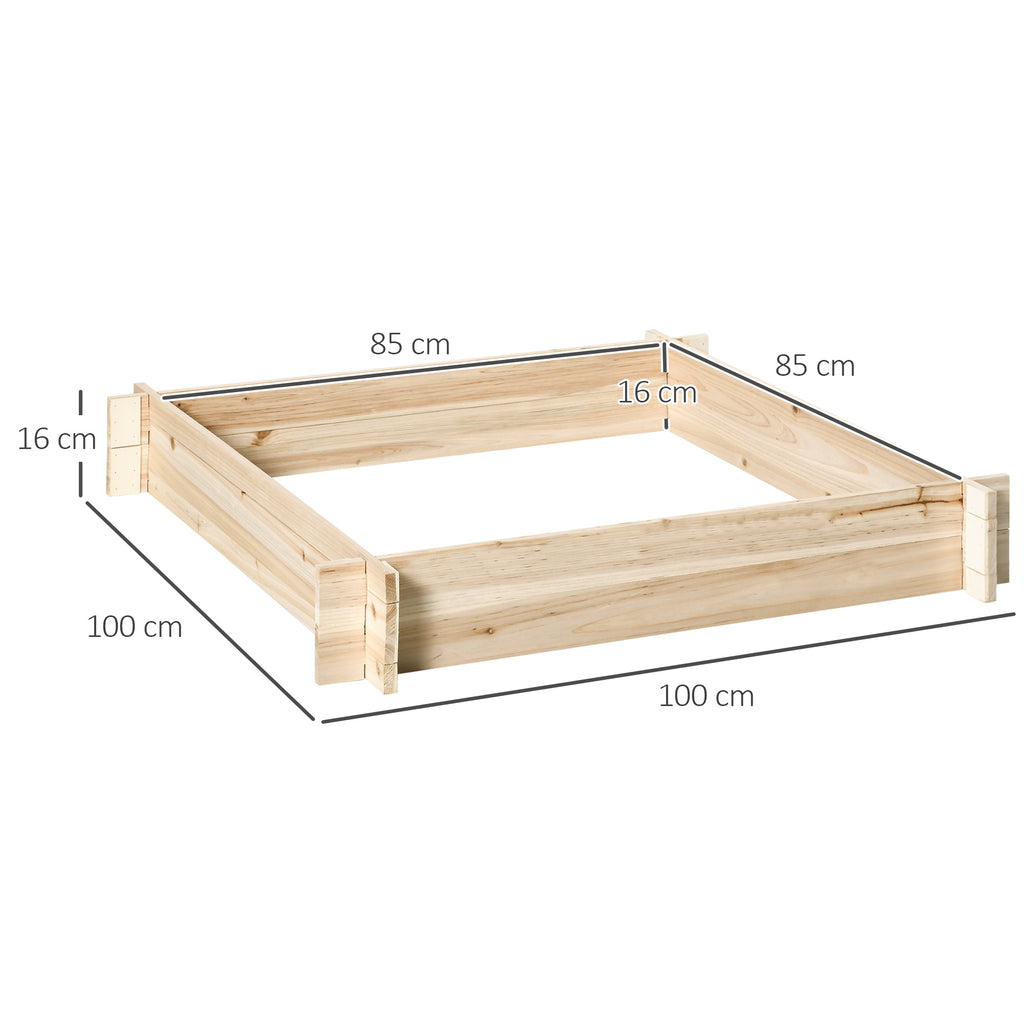 Outsunny Fir Wood Garden Bed, Screw-Free Assembly, 100x100x16cm