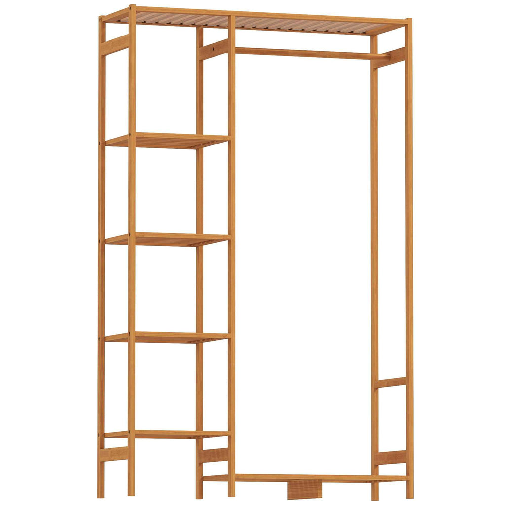 HOMCOM Bamboo Coat Rack with 6-Tier Shelf and Coat Hook, 90x30x145 cm, Natural Wood