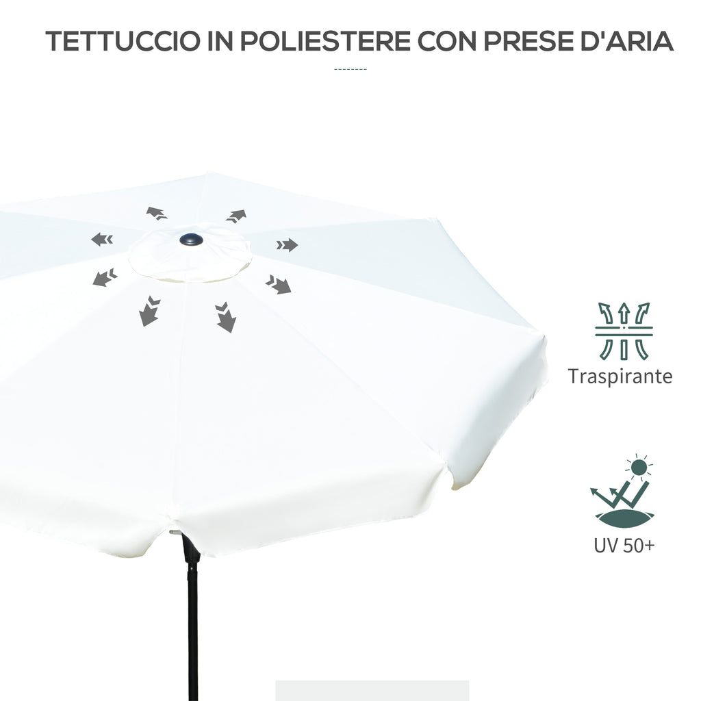 Tiltable Round Umbrella with Crank, in Aluminium, Metal and Polyester, Ø266x248.5 cm, Cream White