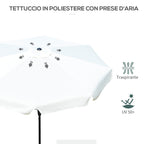 Tiltable Round Umbrella with Crank, in Aluminium, Metal and Polyester, Ø266x248.5 cm, Cream White