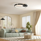 Modern 2-Ring LED Ceiling Light with Adjustable Brightness, 30W Power, Black