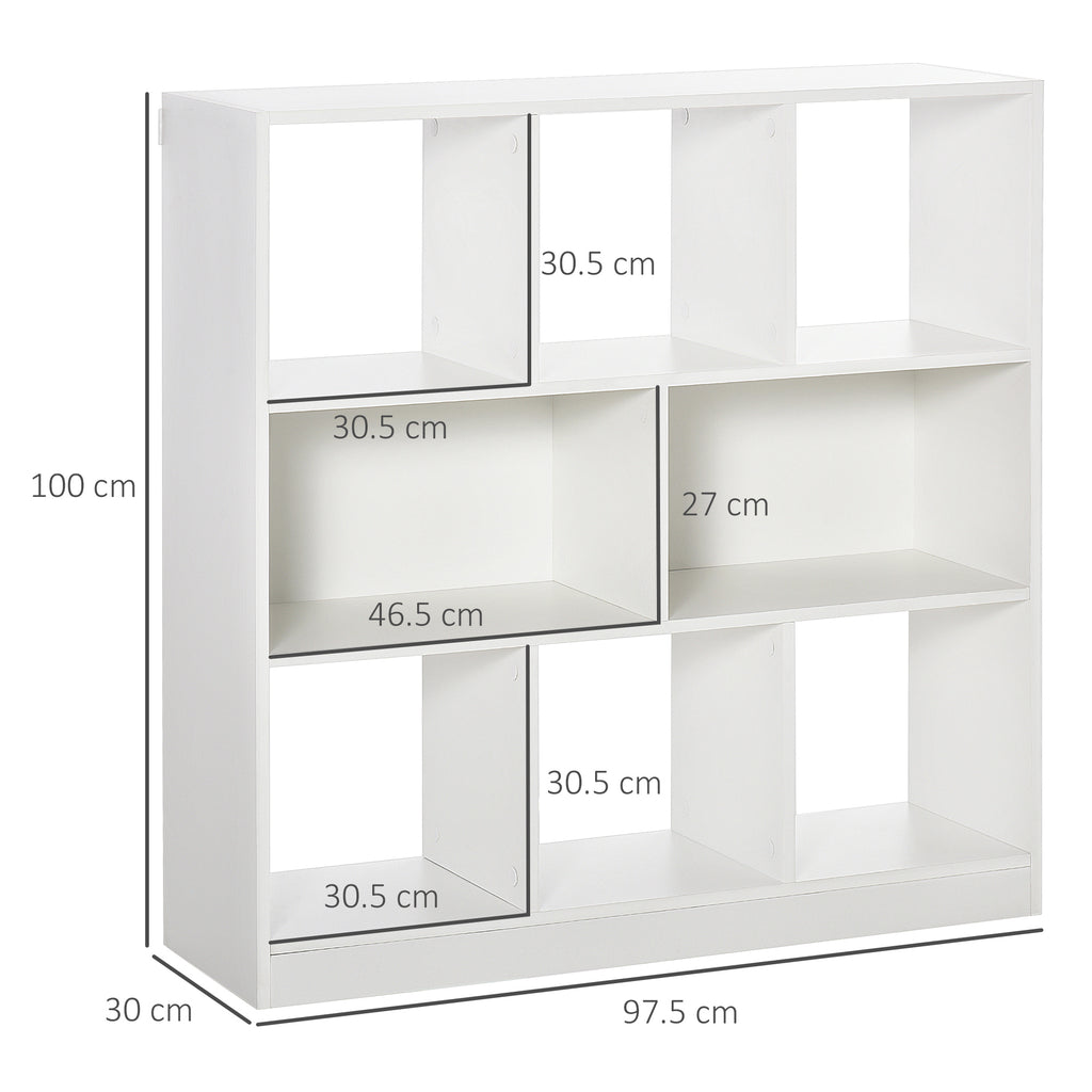 HOMCOM Mobile Bookcase with 3 Levels and 8 Total Shelves, in MDF, 97.5x30x100 cm, White - Borgè