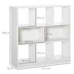 HOMCOM Mobile Bookcase with 3 Levels and 8 Total Shelves, in MDF, 97.5x30x100 cm, White - Borgè