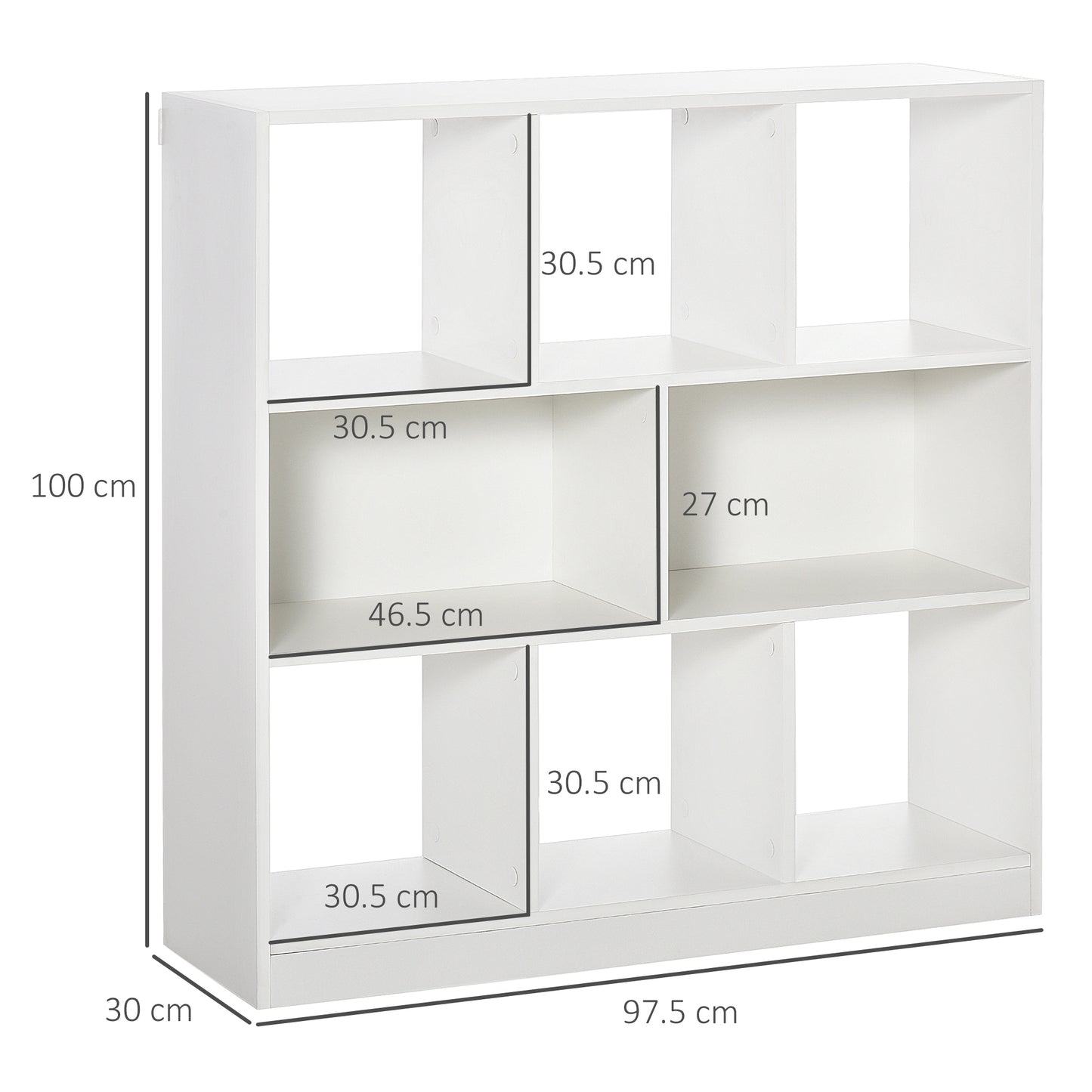 HOMCOM Mobile Bookcase with 3 Levels and 8 Total Shelves, in MDF, 97.5x30x100 cm, White