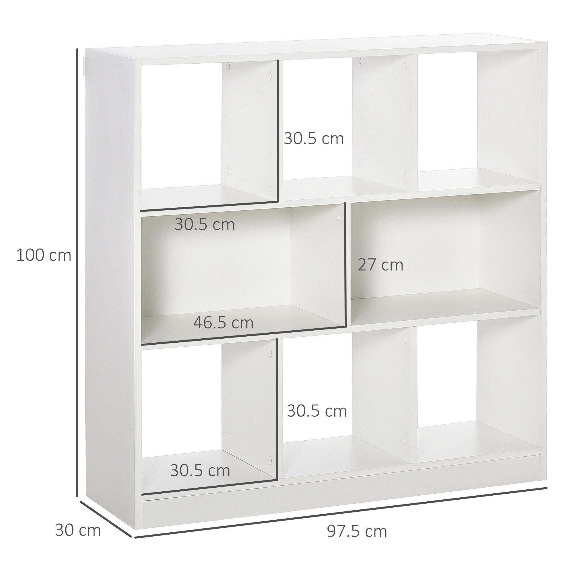 HOMCOM Mobile Bookcase with 3 Levels and 8 Total Shelves, in MDF, 97.5x30x100 cm, White - Borgè