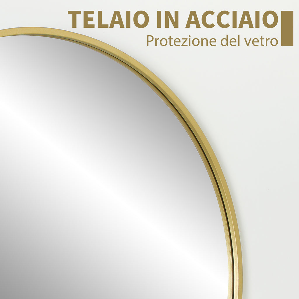 Round Bathroom Mirror with Shockproof Surface, Glass and Steel, Ø70x2.5 cm, Gold Color