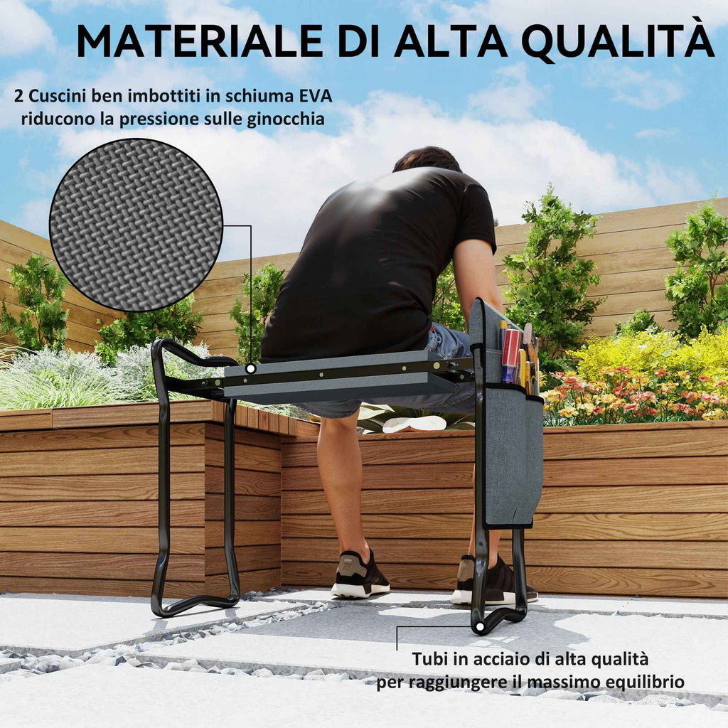 Outsunny 2-in-1 Steel Kneeling Chair with Storage Bag and EVA Cushion, 58x28x49 cm, Grey and Black