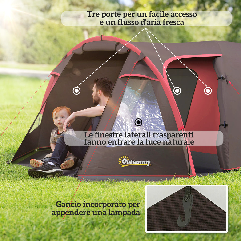 2-4 Person Camping Tent with Separate Rooms, Waterproof with Double Doors, Gray