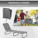 Outsunny Folding Garden Lounger with Adjustable Backrest, Steel and Oxford Fabric, 188x56x28cm, Grey