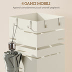 HOMCOM Freestanding Square Metal Umbrella Stand with 4 Hooks, Beige