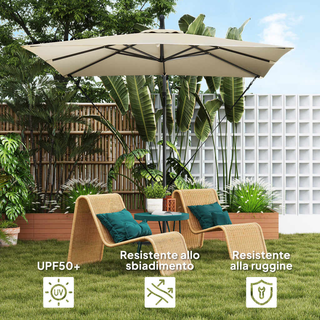 Outsunny 247x247cm Cantilever Umbrella with Cross Base and Crank Handle, in Metal and Polyester, Khaki Color