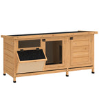 PawHut Outdoor Wooden Rabbit Hutch with Asphalt Roof, House, Trays and Feeder, 112x50x54 cm, Yellow