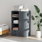 Modern Wardrobe with 2 Drawers, Open Shelves and Hanging Space, 80x50x124 cm, Dark Grey