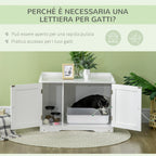 Cabinet Cat Litter Box with 2 Doors and Adjustable Internal Divider, 86x48x52 cm, White