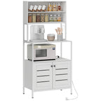 Mobile Pantry with Shelves, Cabinets and 2 Charging Sockets, in Wood and Steel, 80x42x171 cm, White