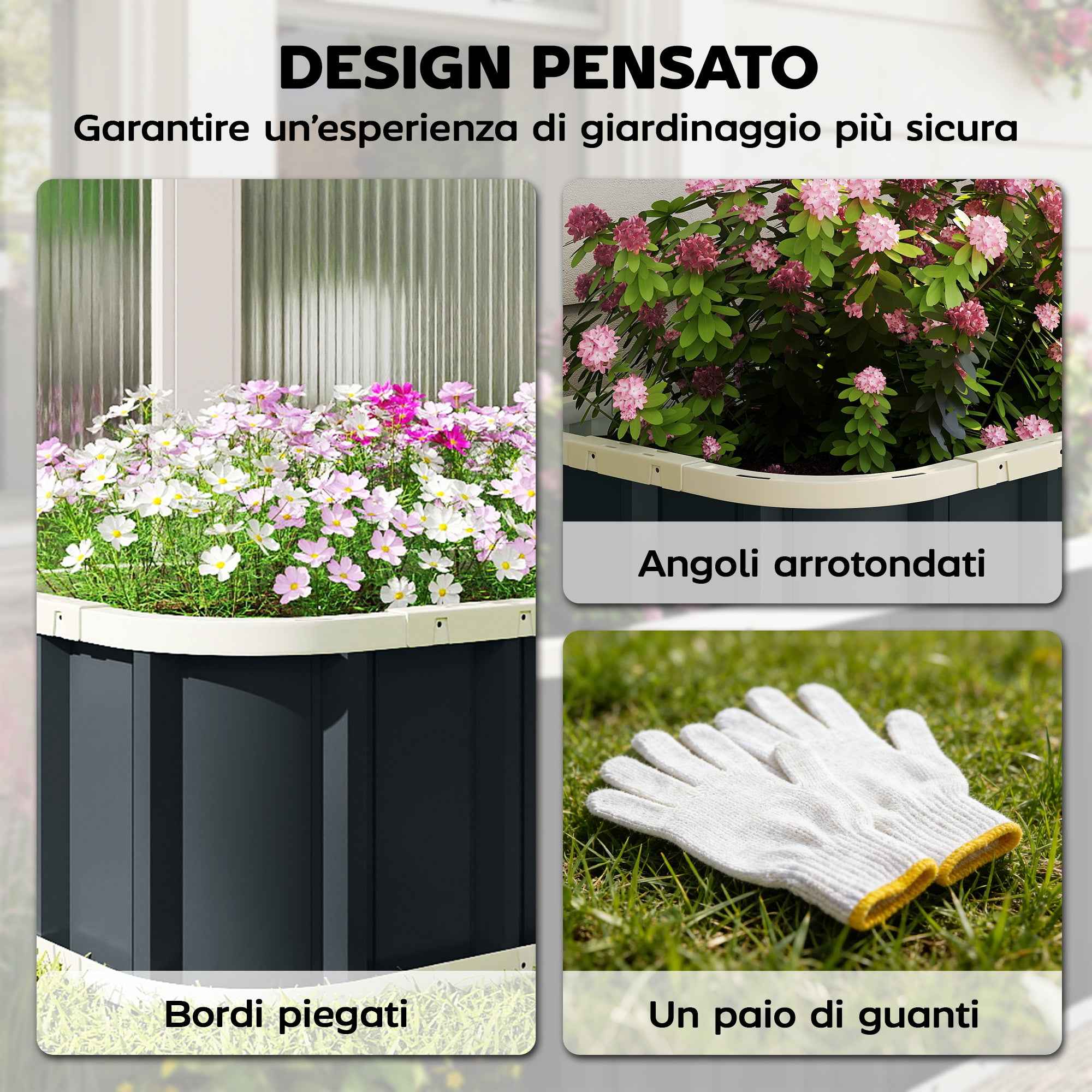 Outsunny Raised Garden Bed with Open Bottom and Folded Steel Edges, 136x52x31 cm, Dark Grey