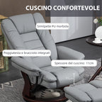 Reclining Footstool Chair with Headrest and Armrests, PU Leather and Steel, 85x82x106 cm, Grey