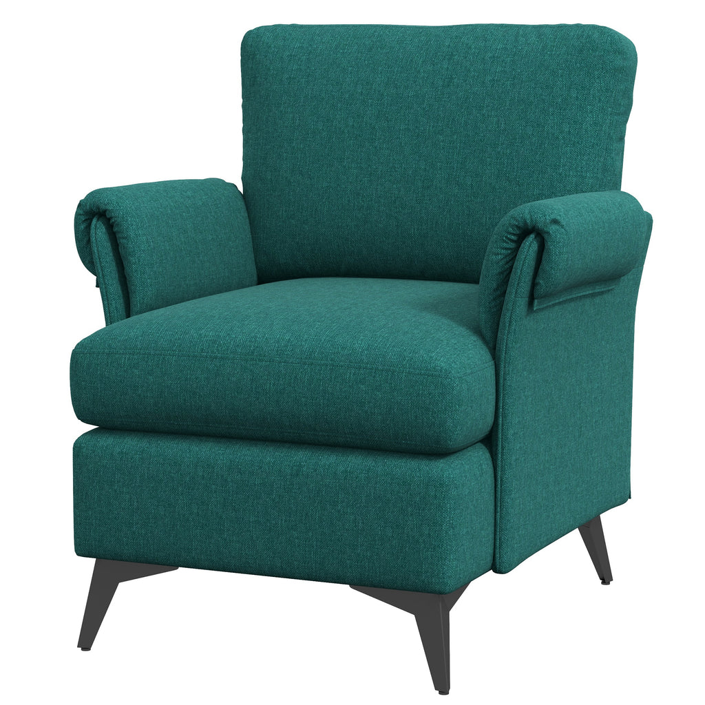 Furnishing armchair in breathable linen-effect fabric with rolled armrests, 63x71x83 cm, green - Borgè