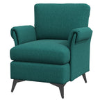 Furnishing armchair in breathable linen-effect fabric with rolled armrests, 63x71x83 cm, green - Borgè