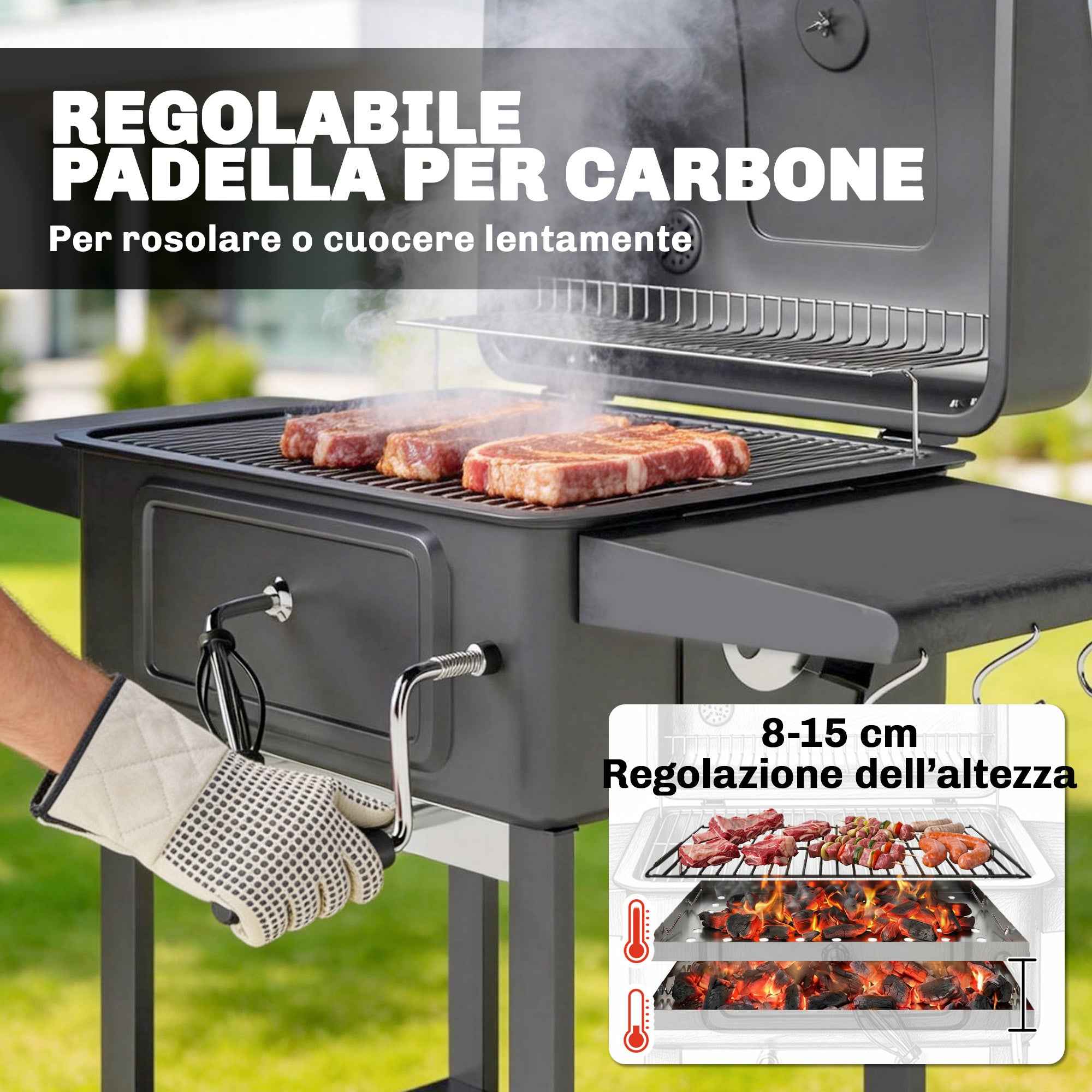 Outsunny Charcoal Barbecue, Smoker Grill with Wheels for Outdoor Use, Black